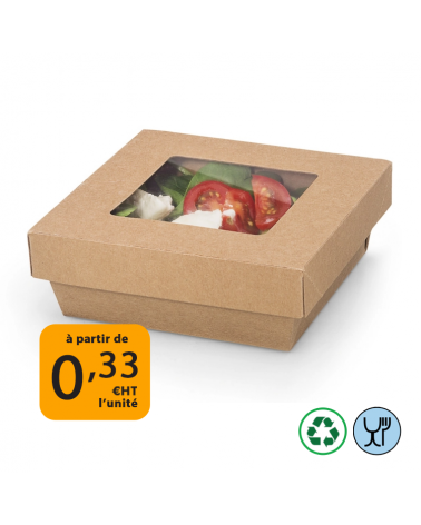 boite salade en carton avec couvercle et fenêtre PET